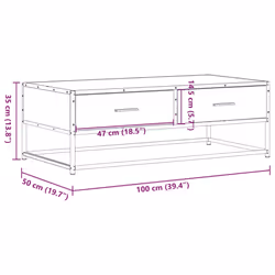 vidaXL Coffee Table End Table Side Table Brown Oak Engineered Wood and Metal - black