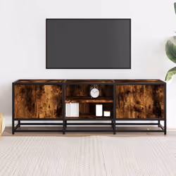 vidaXL TV Cabinet TV Stand Media TV Unit Smoked Oak Engineered Wood and Metal - Additional view 2