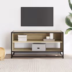 vidaXL TV Cabinet TV Stand Media TV Unit Engineered Wood and Metal - sonoma oak, 91 x 40 x 46 cm - Additional view 2