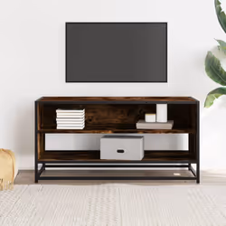 vidaXL TV Cabinet TV Stand Media TV Unit Engineered Wood and Metal - smoked oak, 91 x 40 x 46 cm - Additional view 2