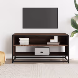 vidaXL TV Cabinet TV Stand Media TV Unit Engineered Wood and Metal - brown oak, 91 x 40 x 46 cm - Additional view 2