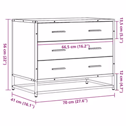 vidaXL Drawer Cabinet Brown Oak 70x41x56 cm Engineered Wood drawer chest - black
