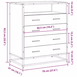 vidaXL Drawer Cabinet Sonoma Oak 70x41x70 cm Engineered Wood drawer chest - smoked oak - Additional view 9