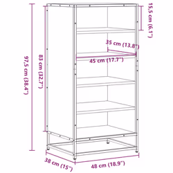 vidaXL Shoe Rack Sonoma Oak 48x38x97.5 cm Engineered Wood shoe storage - grey sonoma, 9 pcs - Additional view 8