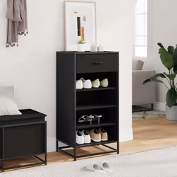 vidaXL Shoe Rack Smoked Oak 48x38x97.5 cm Engineered Wood shoe storage - black