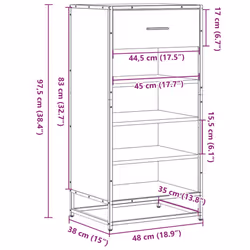 vidaXL Shoe Rack Smoked Oak 48x38x97.5 cm Engineered Wood shoe storage - black