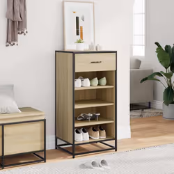 vidaXL Shoe Rack Smoked Oak 48x38x97.5 cm Engineered Wood shoe storage - sonoma oak - Additional view 2