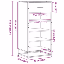 vidaXL Shoe Rack Smoked Oak 48x38x97.5 cm Engineered Wood shoe storage - smoked oak