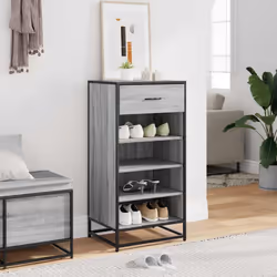 vidaXL Shoe Rack Smoked Oak 48x38x97.5 cm Engineered Wood shoe storage - grey sonoma