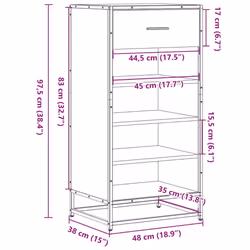 vidaXL Shoe Rack Smoked Oak 48x38x97.5 cm Engineered Wood shoe storage - grey sonoma