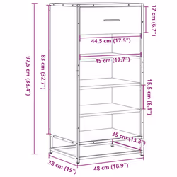 vidaXL Shoe Rack Smoked Oak 48x38x97.5 cm Engineered Wood shoe storage - brown oak - Additional view 9