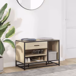 vidaXL Shoe Bench Black 80x40x53.5 cm Engineered Wood and Metal bench - sonoma oak