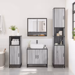 vidaXL Bathroom Mirror Cabinet Smoked Oak 65x20x60 cm Engineered Wood - grey sonoma