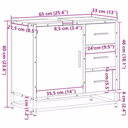 vidaXL Bathroom Sink Cabinet Sonoma Oak 65x33x60 cm Engineered Wood - smoked oak