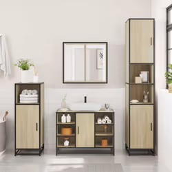 vidaXL Bathroom Sink Cabinet Smoked Oak 80x33x60 cm Engineered Wood - sonoma oak