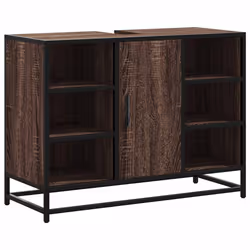 vidaXL Bathroom Sink Cabinet Smoked Oak 80x33x60 cm Engineered Wood - brown oak