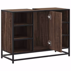 vidaXL Bathroom Sink Cabinet Smoked Oak 80x33x60 cm Engineered Wood - brown oak - Additional view 5