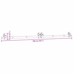 vidaXL Sliding Door Hardware Kit 183 cm Steel Black sliding door hardware - 200 cm