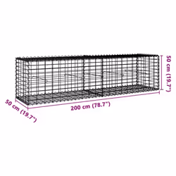 vidaXL Gabion Basket with Cover Gabion Raised Bed Gabion Cage Galvanised Iron - 200 x 50 x 50 cm