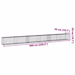 vidaXL Gabion Basket with Cover Gabion Raised Bed Gabion Cage Galvanised Iron - 600 x 50 x 50 cm - Additional view 3