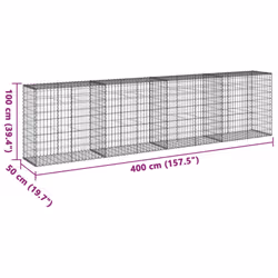 vidaXL Gabion Basket with Cover Gabion Raised Bed Gabion Cage Galvanised Iron - 400 x 50 x 100 cm - Additional view 6