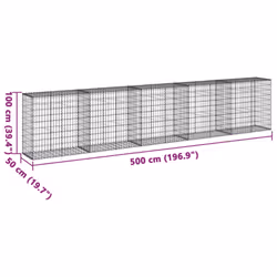 vidaXL Gabion Basket with Cover Gabion Raised Bed Gabion Cage Galvanised Iron - 500 x 50 x 100 cm - Additional view 3