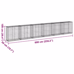 vidaXL Gabion Basket with Cover Gabion Raised Bed Gabion Cage Galvanised Iron - 600 x 50 x 100 cm - Additional view 3