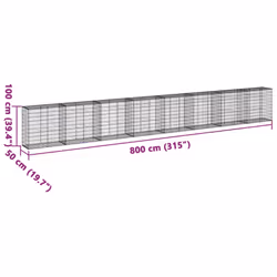 vidaXL Gabion Basket with Cover Gabion Raised Bed Gabion Cage Galvanised Iron - 800 x 50 x 100 cm - Additional view 3