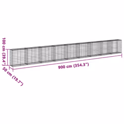 vidaXL Gabion Basket with Cover Gabion Raised Bed Gabion Cage Galvanised Iron - 900 x 50 x 100 cm - Additional view 6