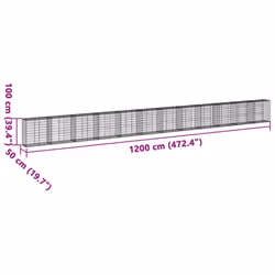 vidaXL Gabion Basket with Cover Gabion Raised Bed Gabion Cage Galvanised Iron - 1200 x 50 x 100 cm - Additional view 6