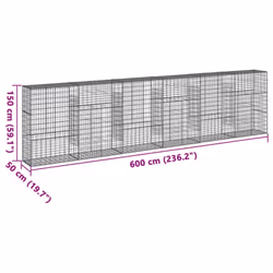 vidaXL Gabion Basket with Cover Gabion Raised Bed Gabion Cage Galvanised Iron - 600 x 50 x 150 cm - Additional view 6