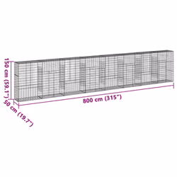 vidaXL Gabion Basket with Cover Gabion Raised Bed Gabion Cage Galvanised Iron - 800 x 50 x 150 cm - Additional view 6