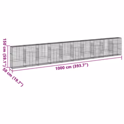 vidaXL Gabion Basket with Cover Gabion Raised Bed Gabion Cage Galvanised Iron - 1000 x 50 x 150 cm - Additional view 3