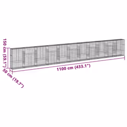 vidaXL Gabion Basket with Cover Gabion Raised Bed Gabion Cage Galvanised Iron - 1100 x 50 x 150 cm - Additional view 6