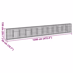 vidaXL Gabion Basket with Cover Gabion Raised Bed Gabion Cage Galvanised Iron - 1200 x 50 x 150 cm - Additional view 3