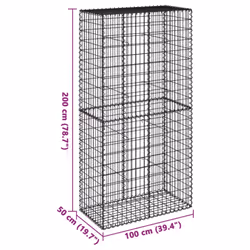 vidaXL Gabion Basket with Cover Gabion Raised Bed Gabion Cage Galvanised Iron - 100 x 50 x 200 cm - Additional view 3