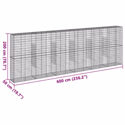 vidaXL Gabion Basket with Cover Gabion Raised Bed Gabion Cage Galvanised Iron - 600 x 50 x 200 cm - Additional view 3