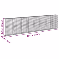 vidaXL Gabion Basket with Cover Gabion Raised Bed Gabion Cage Galvanised Iron - 800 x 50 x 200 cm - Additional view 3