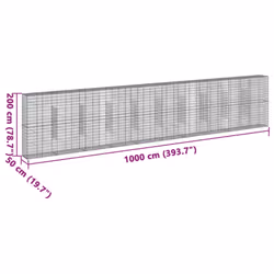 vidaXL Gabion Basket with Cover Gabion Raised Bed Gabion Cage Galvanised Iron - 1000 x 50 x 200 cm - Additional view 6