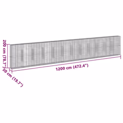 vidaXL Gabion Basket with Cover Gabion Raised Bed Gabion Cage Galvanised Iron - 1200 x 50 x 200 cm - Additional view 6