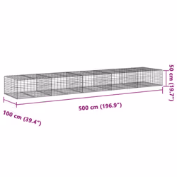 vidaXL Gabion Basket with Cover Gabion Raised Bed Gabion Cage Galvanised Iron - 500 x 100 x 50 cm - Additional view 6