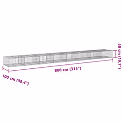 vidaXL Gabion Basket with Cover Gabion Raised Bed Gabion Cage Galvanised Iron - 800 x 100 x 50 cm - Additional view 3