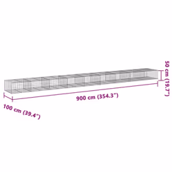 vidaXL Gabion Basket with Cover Gabion Raised Bed Gabion Cage Galvanised Iron - 900 x 100 x 50 cm - Additional view 3
