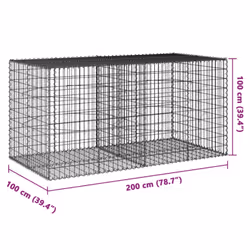 vidaXL Gabion Basket with Cover Gabion Raised Bed Gabion Cage Galvanised Iron - 200 x 100 x 100 cm - Additional view 3