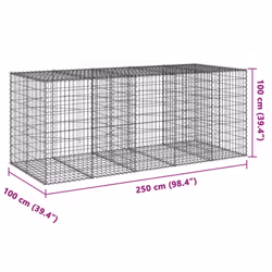 vidaXL Gabion Basket with Cover Gabion Raised Bed Gabion Cage Galvanised Iron - 250 x 100 x 100 cm - Additional view 3