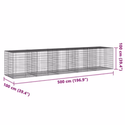 vidaXL Gabion Basket with Cover Gabion Raised Bed Gabion Cage Galvanised Iron - 500 x 100 x 100 cm - Additional view 6