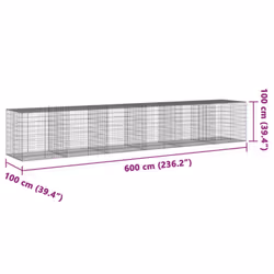 vidaXL Gabion Basket with Cover Gabion Raised Bed Gabion Cage Galvanised Iron - 600 x 100 x 100 cm - Additional view 6
