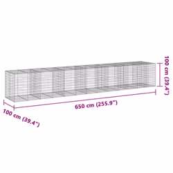 vidaXL Gabion Basket with Cover Gabion Raised Bed Gabion Cage Galvanised Iron - 650 x 100 x 100 cm - Additional view 6