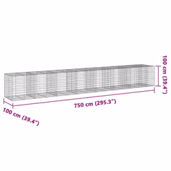 vidaXL Gabion Basket with Cover Gabion Raised Bed Gabion Cage Galvanised Iron - 750 x 100 x 100 cm - Additional view 3