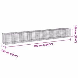 vidaXL Gabion Basket with Cover Gabion Raised Bed Gabion Cage Galvanised Iron - 900 x 100 x 100 cm - Additional view 6